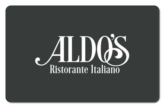 Aldos logo in whit on a solid black background.